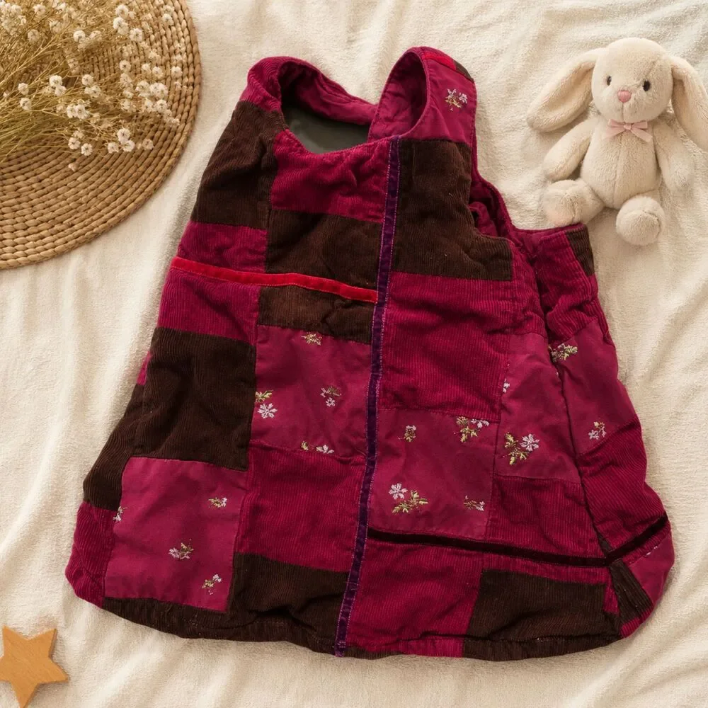 Gymboree Patchwork Corduroy Jumper Dress 3-6 Months Burgundy Floral Cottage